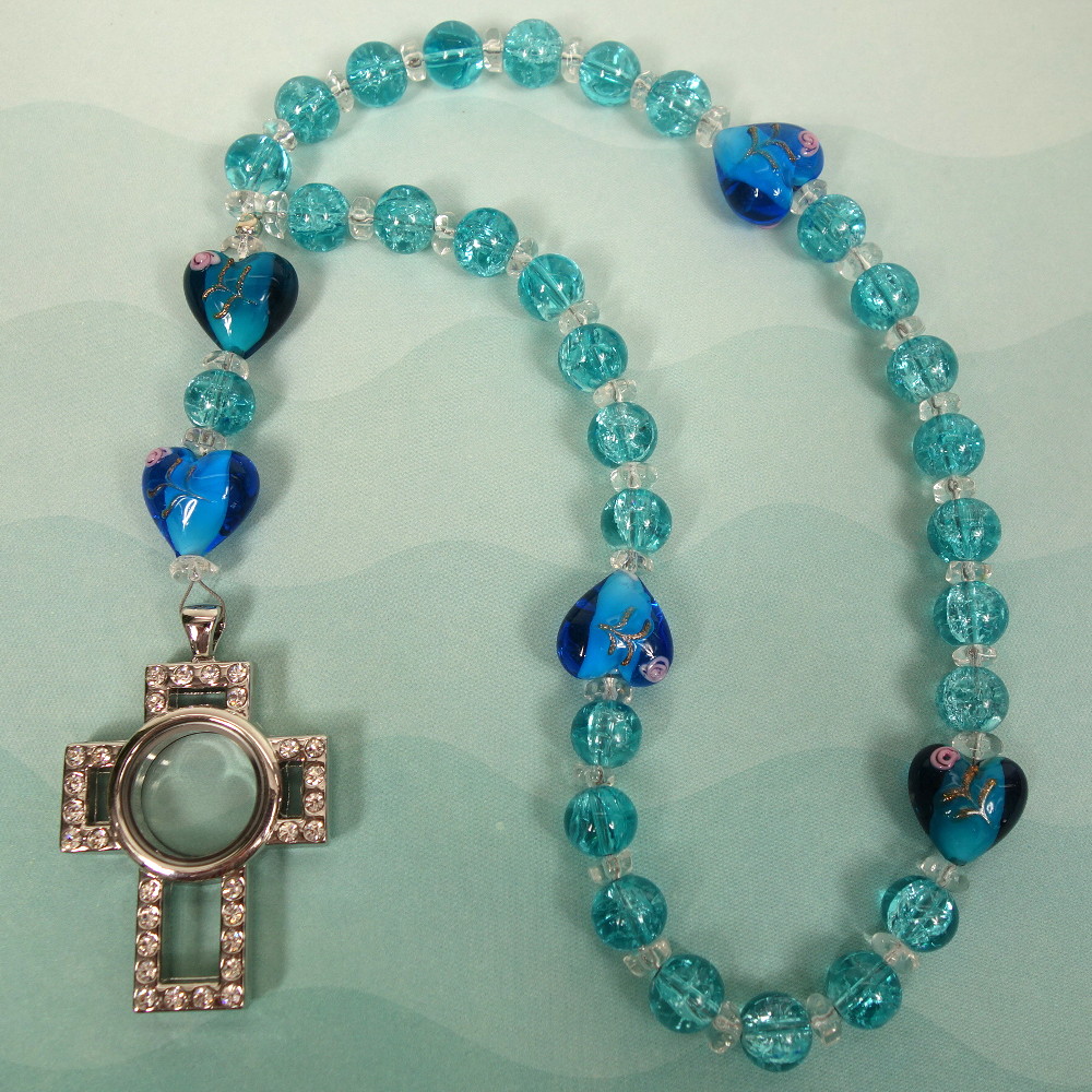 B-B-190-6 Aqua Prayer Box Cross Anglican Prayer Beads