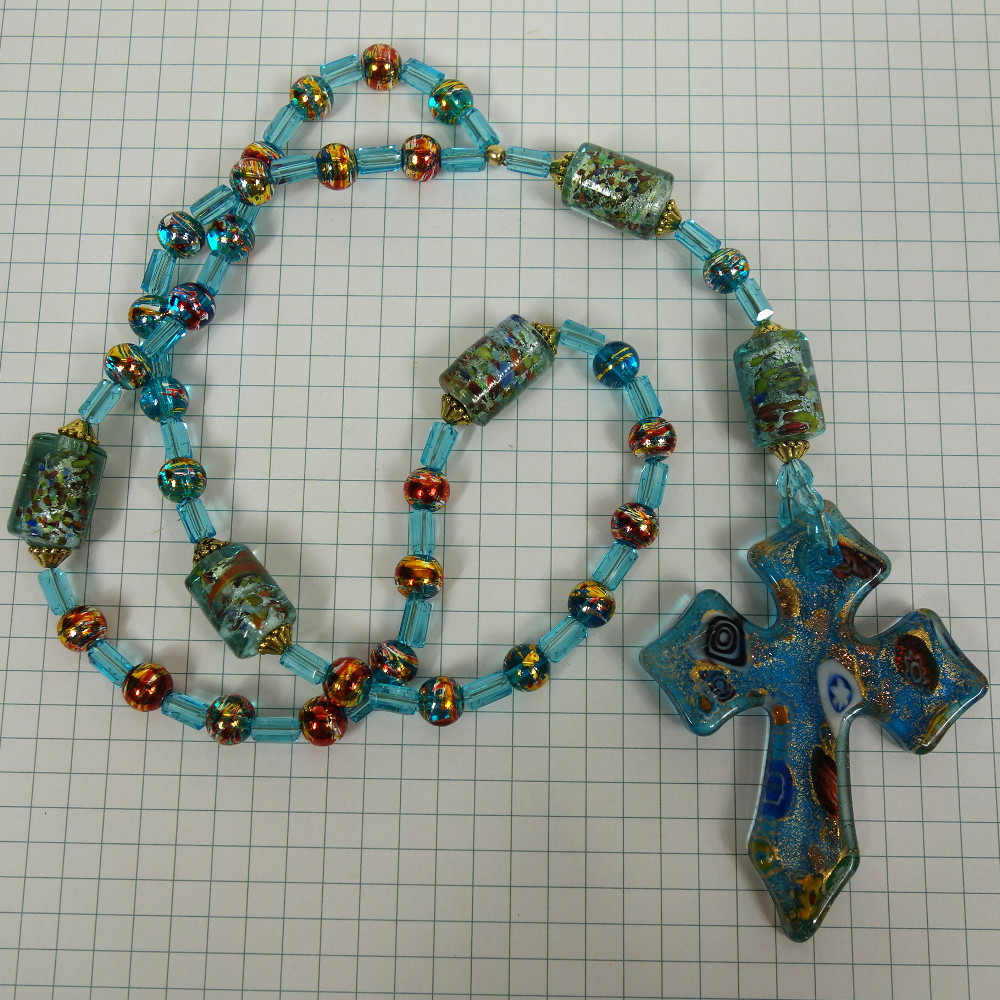 B-B-189-6 Aqua Millefiori Anglican Prayer Beads