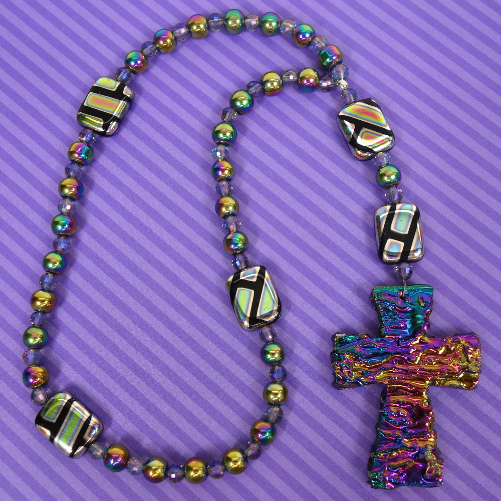 B-B-192-2 Aurora Rainbow Cross Anglican Prayer Beads