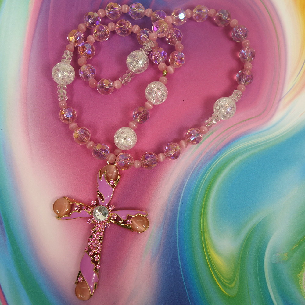 B-B-196-2 Girly Pink Anglican Prayer Bead Necklace