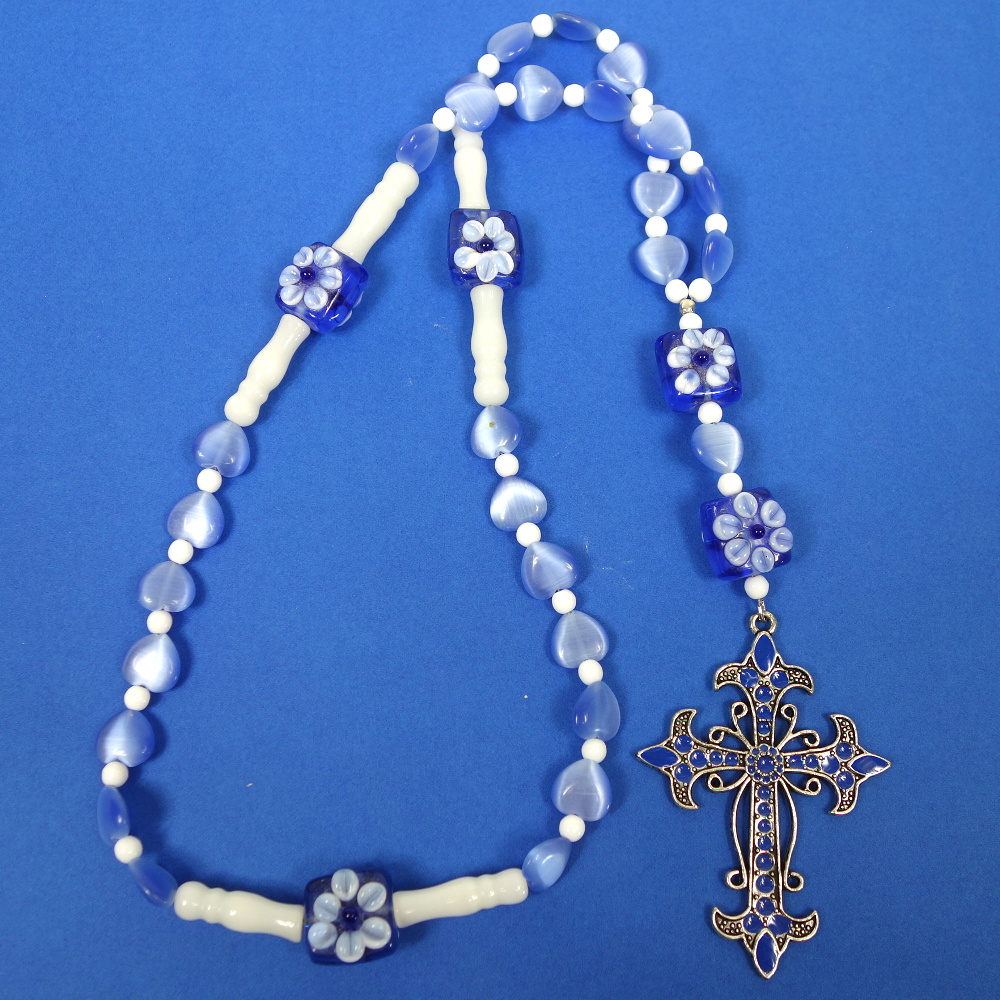 B-B-213-6 Blue Hearts Protestant Prayer Bead Necklace