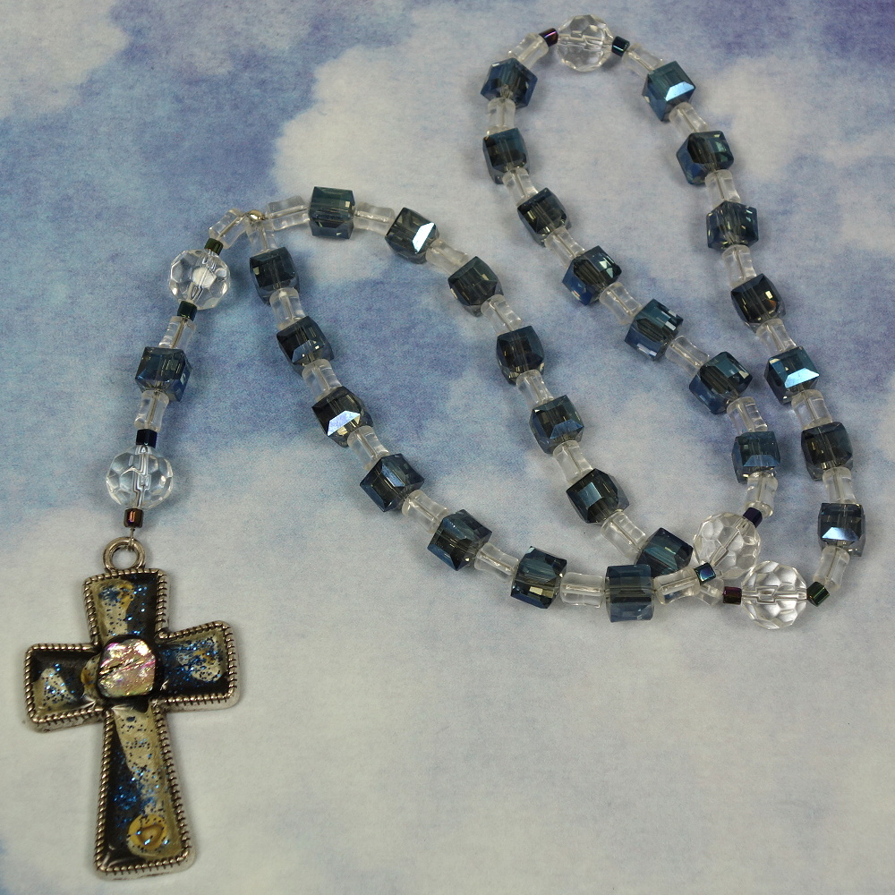 B-B-221-6 Blingy Blue Cubes Protestant Prayer Bead Necklace