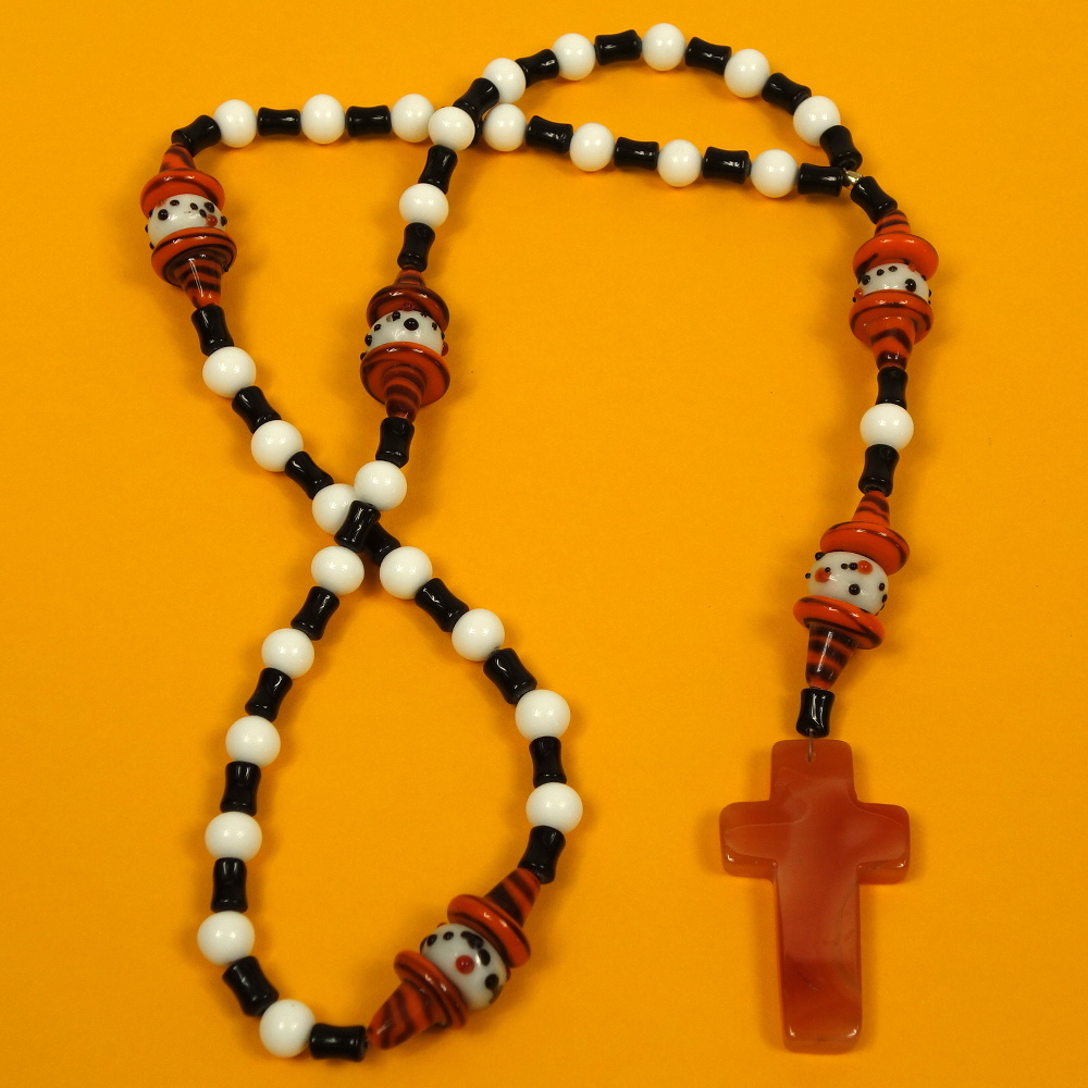 B-B-223-7 Cheeky Orange Black Prayer Bead Necklace