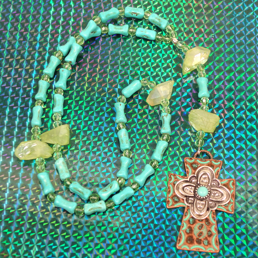 B-B-230-6 Turquoise Green Quartz Prayer Bead Necklace