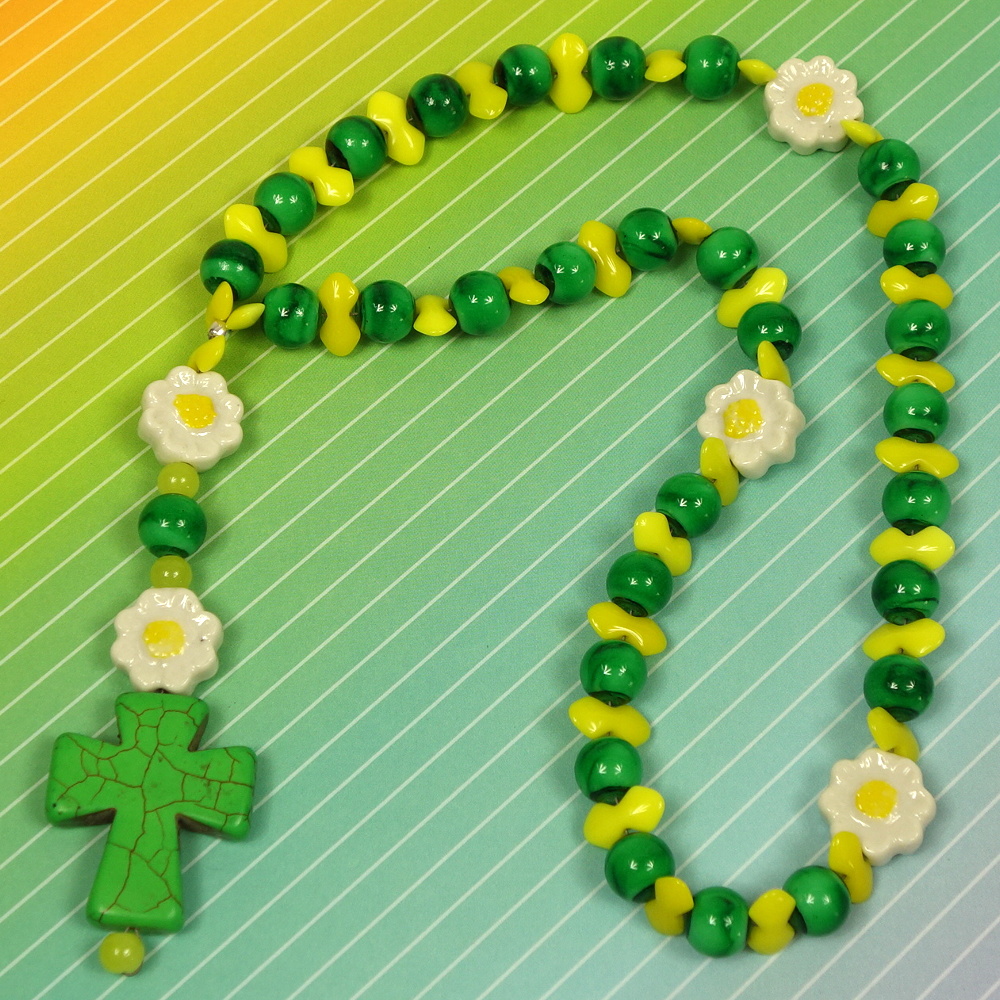 B-B-231-2 Green Yellow Daisies Prayer Beads