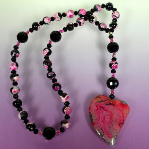 Black Pink Agate Heart Prayer Beads