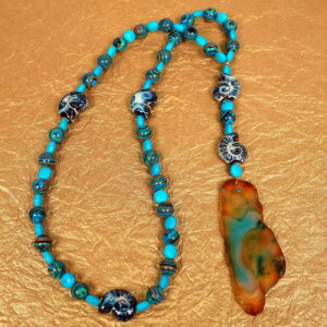 Brown Aqua Snails Prayer Bead Necklace