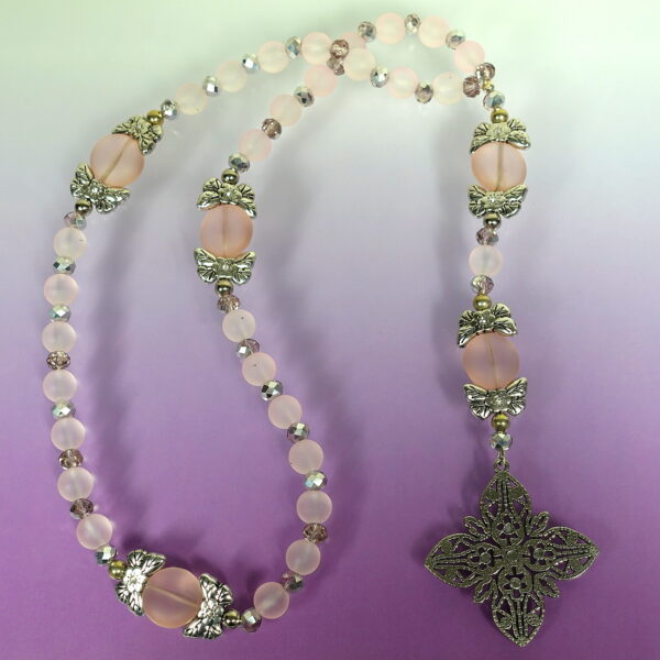 Pink Butterflies Prayer Necklace
