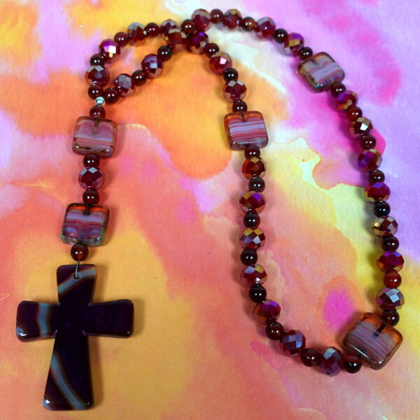 Red Agate Squares Protestant Prayer Beads