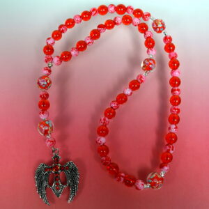Speckled Red Winged Cross Prayer Necklace