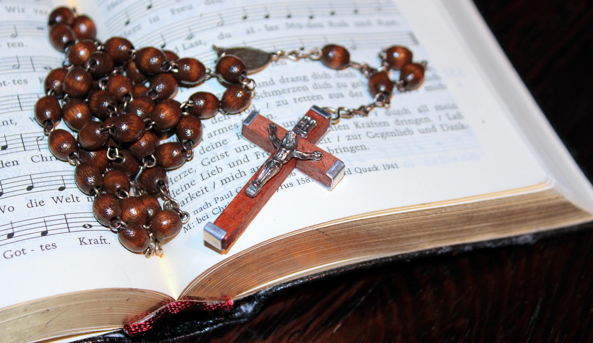 Catholic rosary beads with crucifix used for prayer