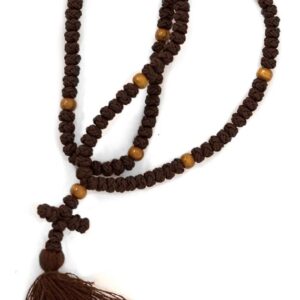 Orthodox prayer rope with 100 knots, wooden divider beads, cross, and tassel