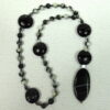 Dolomite Jasper Protestant prayer beads with black glass cruciform beads, hematite accents, and striped black onyx pendant