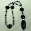 Dolomite Jasper Protestant prayer beads with black glass cruciform beads, hematite accents, and striped black onyx pendant
