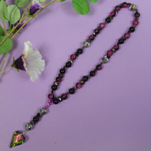 Glittery Purple Heart Protestant prayer beads with purple crackle glass beads, butterfly spacers, and iridescent heart pendant