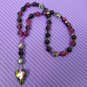 Glittery Purple Heart Protestant prayer beads with purple crackle glass beads, butterfly spacers, and iridescent heart pendant