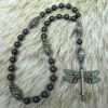 Gray Striped Dragonfly Protestant prayer beads with striped glass beads and rhinestone dragonfly pendant