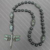 Gray Striped Dragonfly Protestant prayer beads with striped glass beads and rhinestone dragonfly pendant