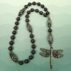 Gray Striped Dragonfly Protestant prayer beads with striped glass beads and rhinestone dragonfly pendant
