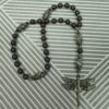 Gray Striped Dragonfly Protestant prayer beads with striped glass beads and rhinestone dragonfly pendant