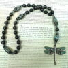 Gray Striped Dragonfly Protestant prayer beads with striped glass beads and rhinestone dragonfly pendant