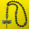 Gray Striped Dragonfly Protestant prayer beads with striped glass beads and rhinestone dragonfly pendant