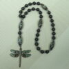 Gray Striped Dragonfly Protestant prayer beads with striped glass beads and rhinestone dragonfly pendant