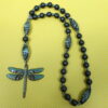 Gray Striped Dragonfly Protestant prayer beads with striped glass beads and rhinestone dragonfly pendant