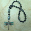 Gray Striped Dragonfly Protestant prayer beads with striped glass beads and rhinestone dragonfly pendant
