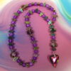 Purple Leaved Heart Protestant prayer beads with purple crackle glass, hematite leaf spacers, and iridescent heart pendant