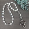 White Crosses Protestant prayer beads with white glass cross beads and keepsake cross pendant with compartment