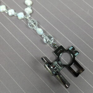 White Crosses Protestant prayer beads with white glass cross beads and keepsake cross pendant with compartment