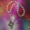 White Crosses Protestant prayer beads with white glass cross beads and keepsake cross pendant with compartment