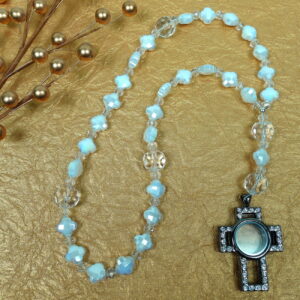 White Crosses Protestant prayer beads with white glass cross beads and keepsake cross pendant with compartment