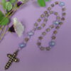 Lilac Cubes Protestant prayer bead necklace with lilac glass cube spacers and rhinestone cross pendant
