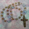 Lilac Cubes Protestant prayer bead necklace with lilac glass cube spacers and rhinestone cross pendant