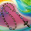 Lilac Cubes Protestant prayer bead necklace with lilac glass cube spacers and rhinestone cross pendant