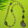 Lime Snails Protestant prayer bead necklace with ceramic snail beads, jade spacers, and abalone shell snail pendant