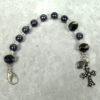 Black Crystal Rainbow Protestant chaplet bracelet with black glass beads, rainbow accents, antique goldtone metal cross, and heart pendant