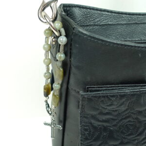 Labradorite Protestant chaplet bracelet with Labradorite beads and double-sided embossed pewter cross