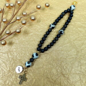 Black Island Agate Protestant Prayer Bead Bracelet with island agate Cruciform beads, black glass Week beads, filigreed cross, and Hope pendant