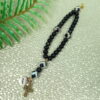 Black Island Agate Protestant Prayer Bead Bracelet with island agate Cruciform beads, black glass Week beads, filigreed cross, and Hope pendant