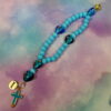 Blessed Blue Hearts Protestant Prayer Bead Bracelet with lampworked blue heart Cruciform beads, aqua enamel cross, and Blessed pendant