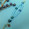 Blessed Blue Hearts Protestant Prayer Bead Bracelet with lampworked blue heart Cruciform beads, aqua enamel cross, and Blessed pendant