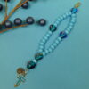 Blessed Blue Hearts Protestant Prayer Bead Bracelet with lampworked blue heart Cruciform beads, aqua enamel cross, and Blessed pendant