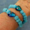 Blessed Blue Hearts Protestant Prayer Bead Bracelet with lampworked blue heart Cruciform beads, aqua enamel cross, and Blessed pendant