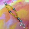 Protected Yellow Evil Eye Protestant Prayer Bead Bracelet with lampworked Evil Eye beads, rhinestoned cross, and PROTECTED pendant