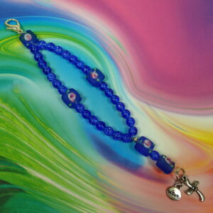 Rosy Blue Protestant Prayer Bead Bracelet with lampworked rose Cruciform beads, blue glass Week beads, cross, and Love pendant